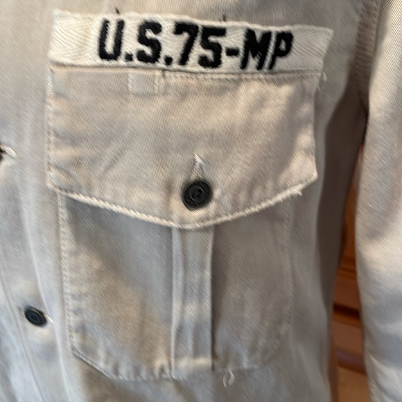 Zara Denim Relaxed Fit Distressed Light Khaki Military Jacket Size S - Picture 8 of 11